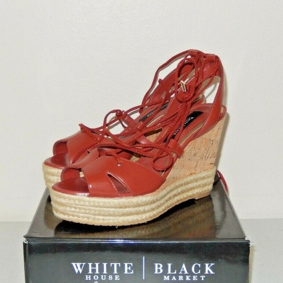 New White House Black Market Saffron Espadrille Sandals Shoes 6 Lace Up Wedge - Picture 9 of 9